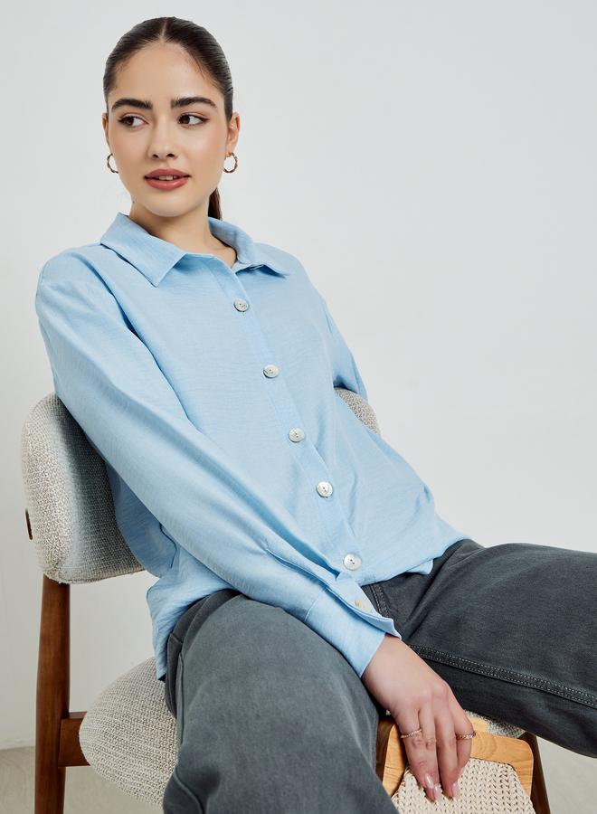 Styli Blue Oversize Button-Down Shirt - Image 1
