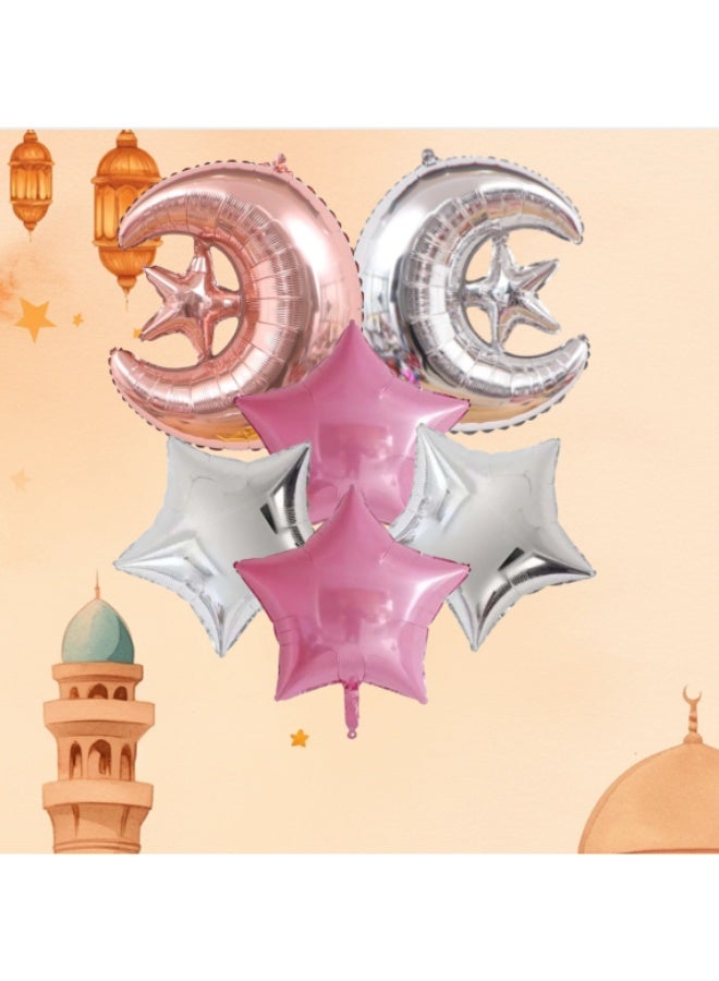 مجموعة بالونات عيد الفطر على شكل هلال ونجمة، 6 قطع - زينة إسلامية للعيد للمنزل، وحفلات رمضان، وديكورات الأعياد - Image 3