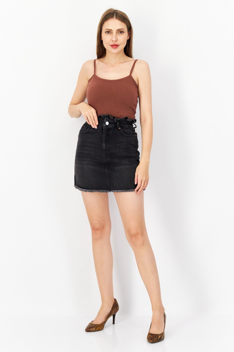 Miss Selfridge Women Solid Denim Mini Skirt, Black - Image 2