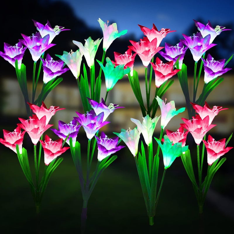 KOOPER Outdoor Solar Lights, 8 Pack Solar Garden Lights with Bigger Lily Flowers, Waterproof 7 Color Changing Outdoor Lights - Bigger Solar Panel for Outdoor Patio Yard Garden Decoration - Image 1