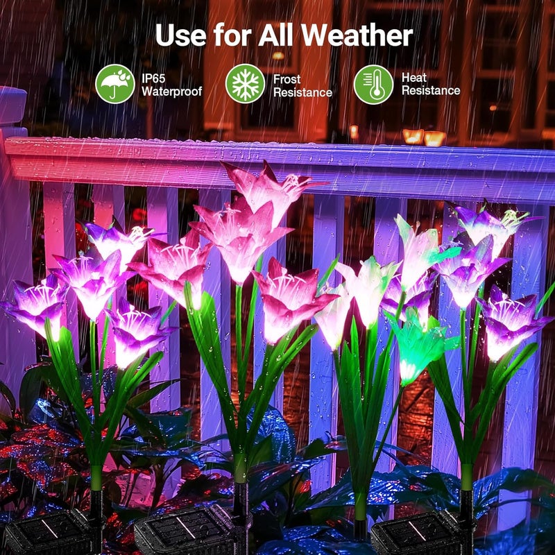 KOOPER Outdoor Solar Lights, 8 Pack Solar Garden Lights with Bigger Lily Flowers, Waterproof 7 Color Changing Outdoor Lights - Bigger Solar Panel for Outdoor Patio Yard Garden Decoration - Image 5
