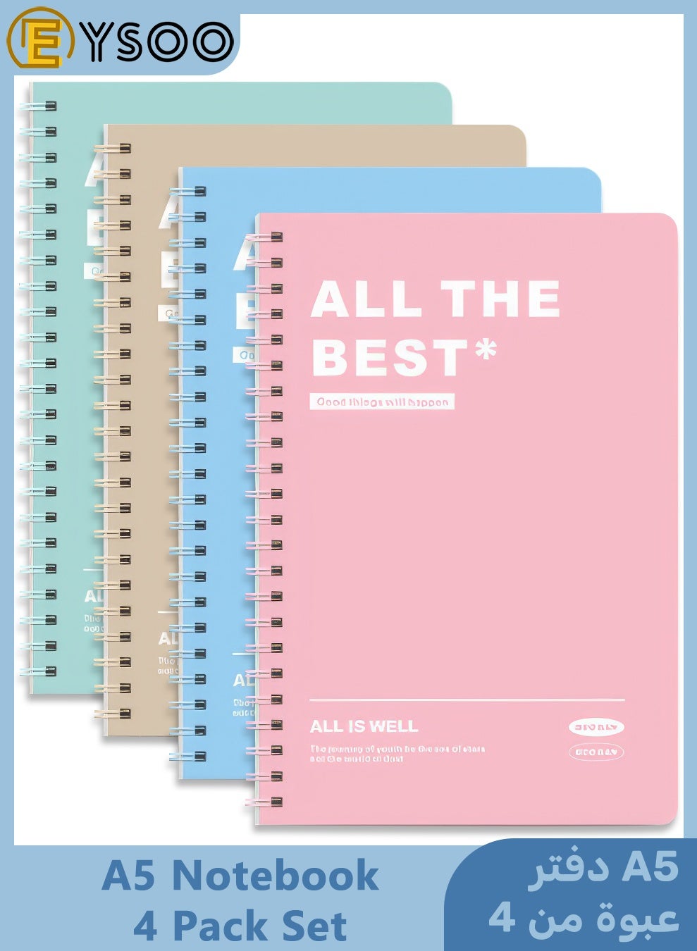 EYSOO A5 Spiral Notebooks 4 Pack College Ruled Paper 60 Sheets / 120 Pages Hardcover Notepad Ruled Spiral Notebook for Office School Writing