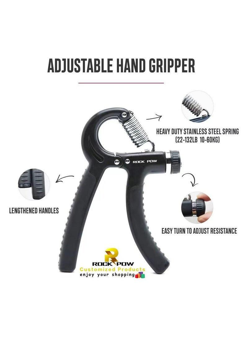Rock Pow Hand Grip Strengthener Workout Kit 5 Pack, Forearm Grip Adjustable Resistance Hand Gripper, Finger Exerciser, Finger Stretcher, Grip Ring.  - Image 2