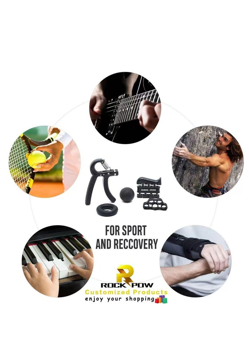 Rock Pow Hand Grip Strengthener Workout Kit 5 Pack, Forearm Grip Adjustable Resistance Hand Gripper, Finger Exerciser, Finger Stretcher, Grip Ring.  - Image 3