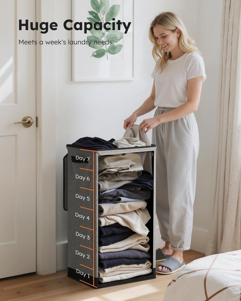 SOLEDI Laundry Hamper with Lid 100L Large & Tall Collapsible Laundry Basket, Clothes Hamper with Bag Removable Easy to Carry, Dirty Hampers for Bedroom, Bathroom, Dorm, College, Grey - Image 3