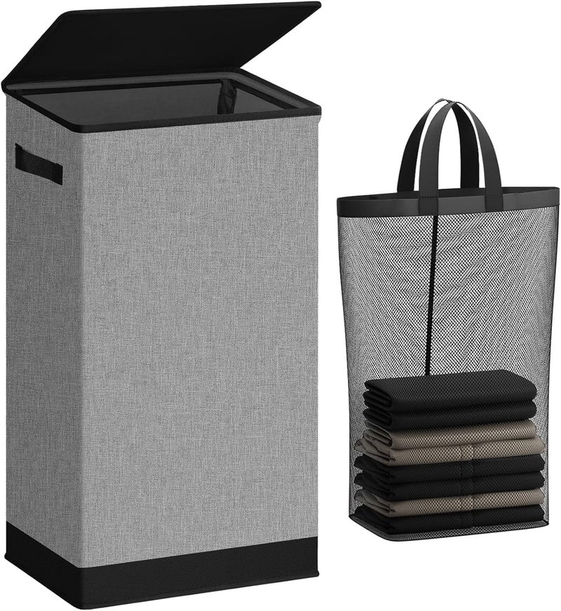 SOLEDI Laundry Hamper with Lid 100L Large & Tall Collapsible Laundry Basket, Clothes Hamper with Bag Removable Easy to Carry, Dirty Hampers for Bedroom, Bathroom, Dorm, College, Grey - Image 1