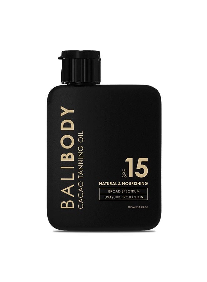 Bali Body Cacao Tanning Oil SPF 15 | For Deep Natural-Looking Sun Tan Glow | Hydrating Sun-Tanning Oil Made from Organic Cacao, Chocolate Tint | Vegan, Cruelty Free, Australian Made (100ml/3.4 fl oz) - Image 1