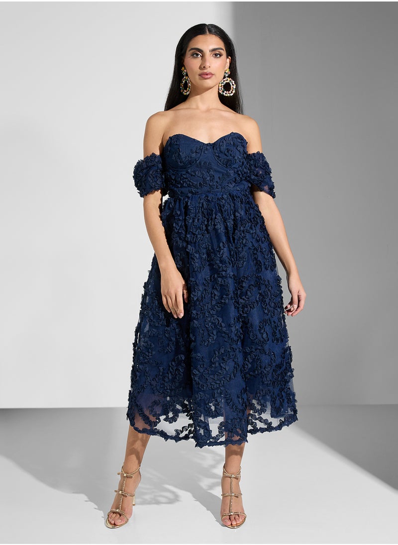 True Decadence - Bardot Pleated Maxi Dress - Image 1