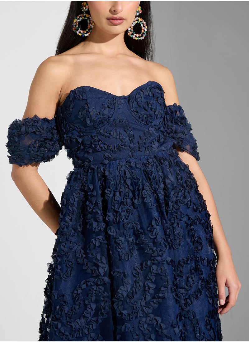 True Decadence - Bardot Pleated Maxi Dress - Image 1
