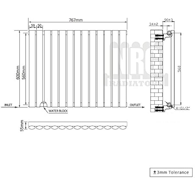 PREMIUM BLACK OVAL SINGLE PANEL DESIGNER RADIATOR 600X767MM CENTRAL HEATING - Image 3