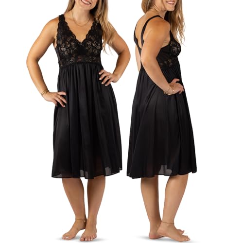 Shadowline Women’s Short Lace Bodice Nightgown 40” Length Sleeveless Gown - Image 1