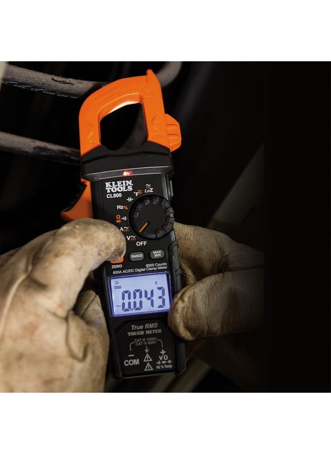كلاين تولز مقياس التيار الكهربائي الرقمي Klein Tools CL800، مقياس التيار الكهربائي التلقائي، الفولت/التيار المتردد/المستمر، LoZ، الاستمرارية، التردد، السعة، NCVT، درجة الحرارة، أكثر من 1000 فولت  - Image 5