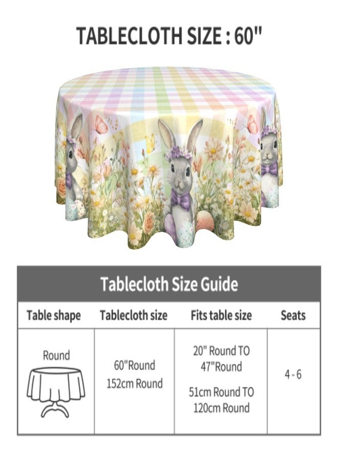 Sphragiyn Easter Tablecloth Round 60 Inch Cute Bunny Colorful Plaid Holiday Table Cloth Water Resistant Fabric Table Covers for Kitchen Dining Small Tablecloth for Party Home Decor - Image 4