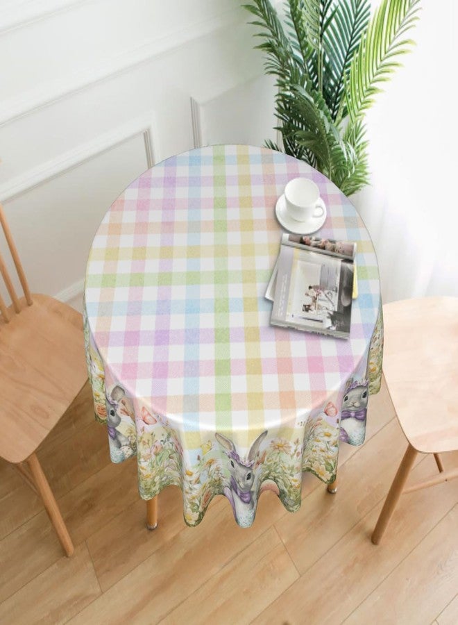 Sphragiyn Easter Tablecloth Round 60 Inch Cute Bunny Colorful Plaid Holiday Table Cloth Water Resistant Fabric Table Covers for Kitchen Dining Small Tablecloth for Party Home Decor - Image 2