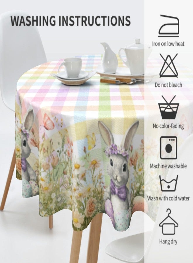 Sphragiyn Easter Tablecloth Round 60 Inch Cute Bunny Colorful Plaid Holiday Table Cloth Water Resistant Fabric Table Covers for Kitchen Dining Small Tablecloth for Party Home Decor - Image 5