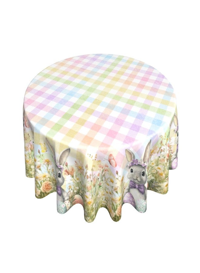 Sphragiyn Easter Tablecloth Round 60 Inch Cute Bunny Colorful Plaid Holiday Table Cloth Water Resistant Fabric Table Covers for Kitchen Dining Small Tablecloth for Party Home Decor - Image 1