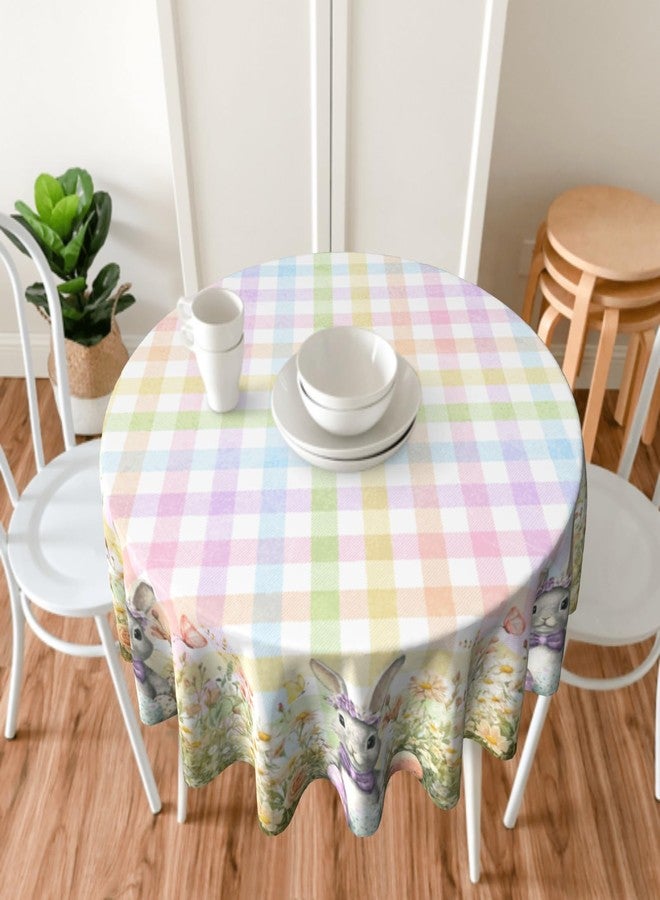 Sphragiyn Easter Tablecloth Round 60 Inch Cute Bunny Colorful Plaid Holiday Table Cloth Water Resistant Fabric Table Covers for Kitchen Dining Small Tablecloth for Party Home Decor - Image 3