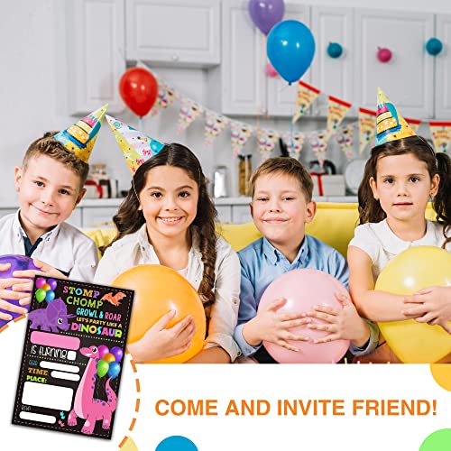 DETIHO 4" x 6" Dinosaur Theme Birthday Party Invitation Cards With Envelopes - Let's Party Like Dinosaur - Girl Dinosaur Chalkboard Party Invitation - 20 Sets - E27 - Image 4
