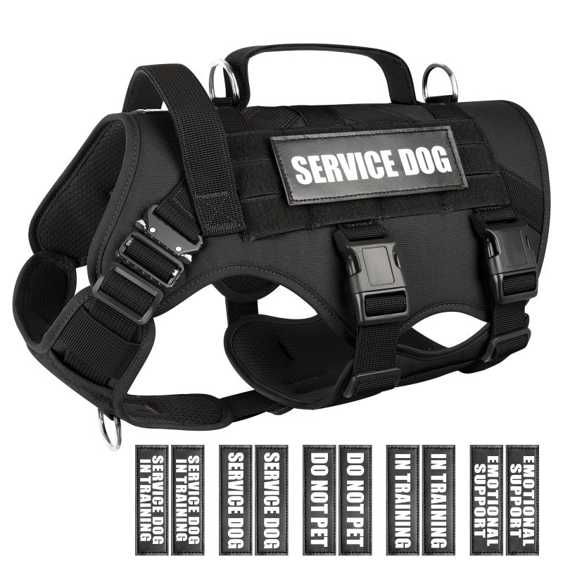 WINSEE Service Dog Vest Harness for Medium Dog, Tactical Working MOLLE Vest with 10 Pet Patches, No Pull Heavy Duty Harness for Training Walking - Image 1