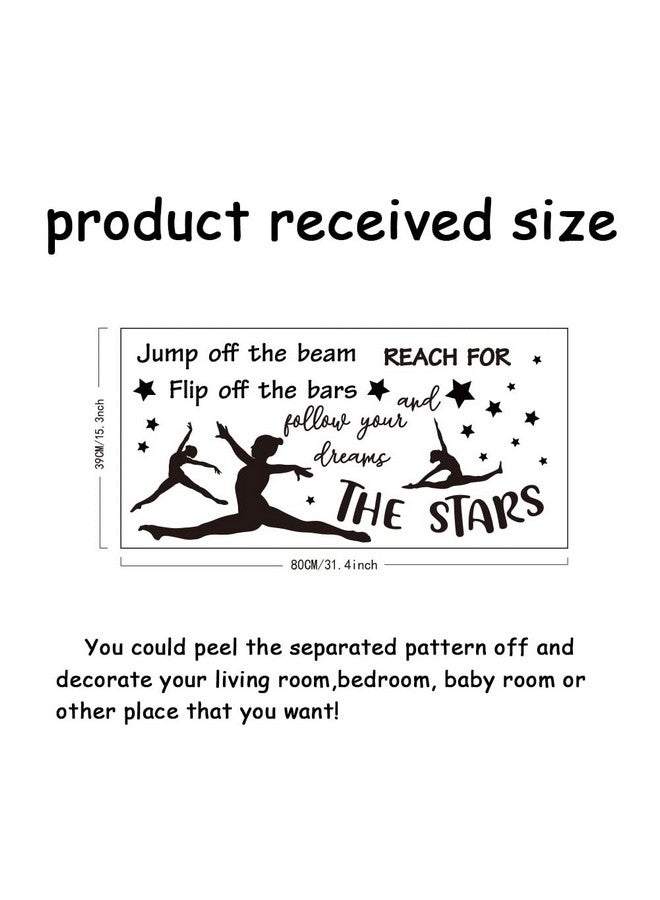 SUPERDANT Gymnastics Quote Wall Stickers Girl's Vinyl Bedroom Wall Decor Motivational Gymnastics Text Follow Your Dreams and Reach for The Stars Gymnast Wallpaper Decal for Girl Bedroom Training Room - Image 2