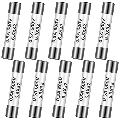 Kingdder 10 Pcs 0.5A 600V DMM Fast Blow Action 500mA Multimeter Fuses Brass Made Ceramic Fuses for DMMs, 6.3 x 32 mm - Image 1