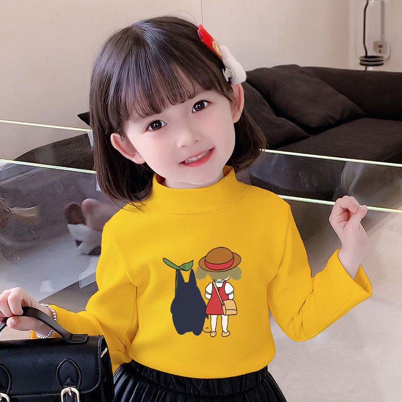 Children'S Base Shirt Half-High Collar Girl'S White Baby'S Long-Sleeved T-Shirt De-Velvet Base T-Shirt - Image 1