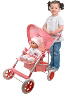 dolls world Dolls World Deluxe 4-Wheel Folding Stroller | Fits Dolls Up to 22" (56cm) | Pretend Play Pushchair for Kids Age 3+ | Peterkin  - Image 2