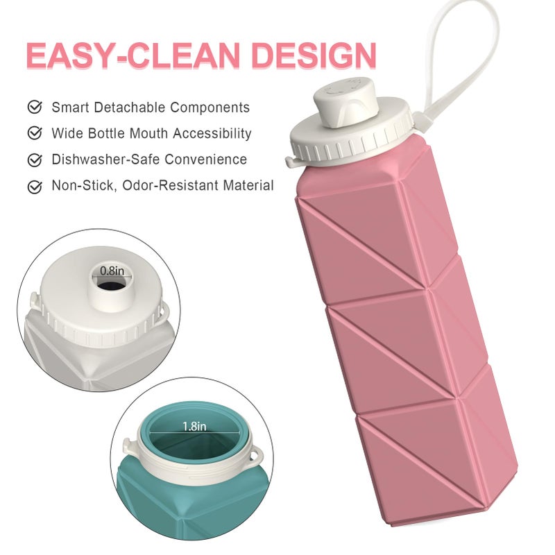 BEAUTAIL Collapsible Water Bottles 20.6oz, Silicone Foldable Portable Travel Water Bottle, BPA-Free, Leakproof Reusable for Traveling Camping Hiking Cycling Yoga Sports Outdoor, 1 Pack (Pink) - Image 5