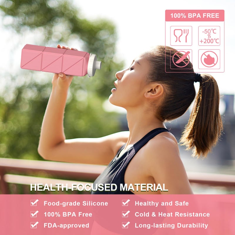 BEAUTAIL Collapsible Water Bottles 20.6oz, Silicone Foldable Portable Travel Water Bottle, BPA-Free, Leakproof Reusable for Traveling Camping Hiking Cycling Yoga Sports Outdoor, 1 Pack (Pink) - Image 2
