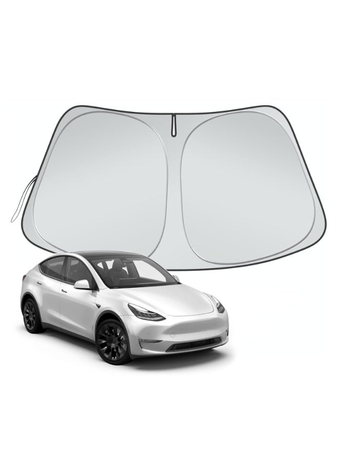 FETUSI Windshield  Sun Shade Compatible with Tesla Model Y Juniper 2025-2026 Accessories, Foldable Car Sun Visor Cover Reflective Polyester Sunshade for Sun Protection  Keep Vehicle Cool - Image 1