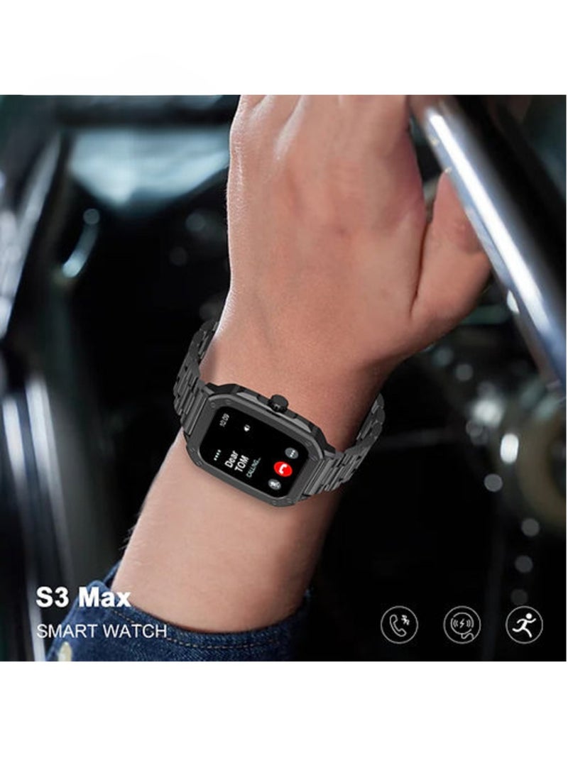 New Germany S3 Max Smart Watch – Complete Set with 2 Straps, Dial Case, and Wireless Charger for Men & Boys (Black) - Image 2