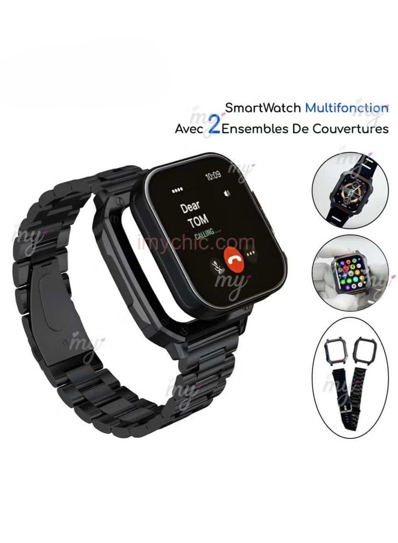 New Germany S3 Max Smart Watch – Complete Set with 2 Straps, Dial Case, and Wireless Charger for Men & Boys (Black) - Image 3