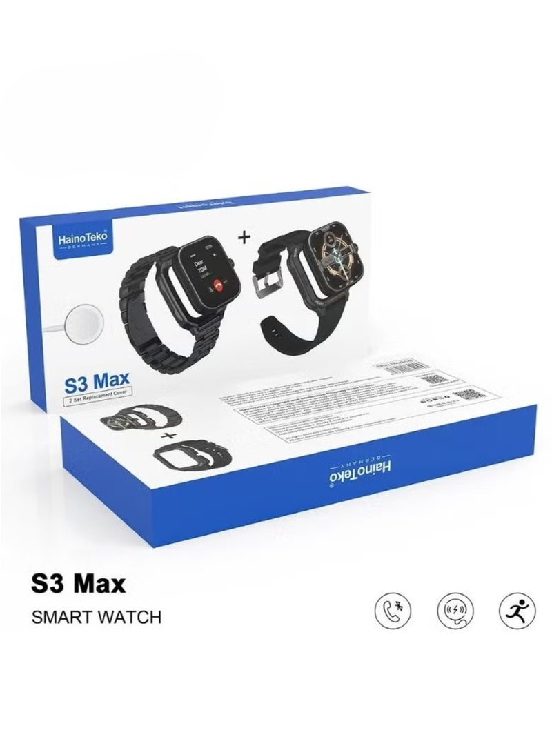 New Germany S3 Max Smart Watch – Complete Set with 2 Straps, Dial Case, and Wireless Charger for Men & Boys (Black) - Image 4