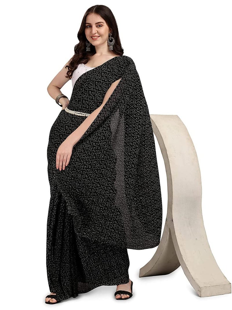 Shiv Textiles Women's Plain Pure Georgette Full Crushed Saree (CRSH-Black 1) - Image 2