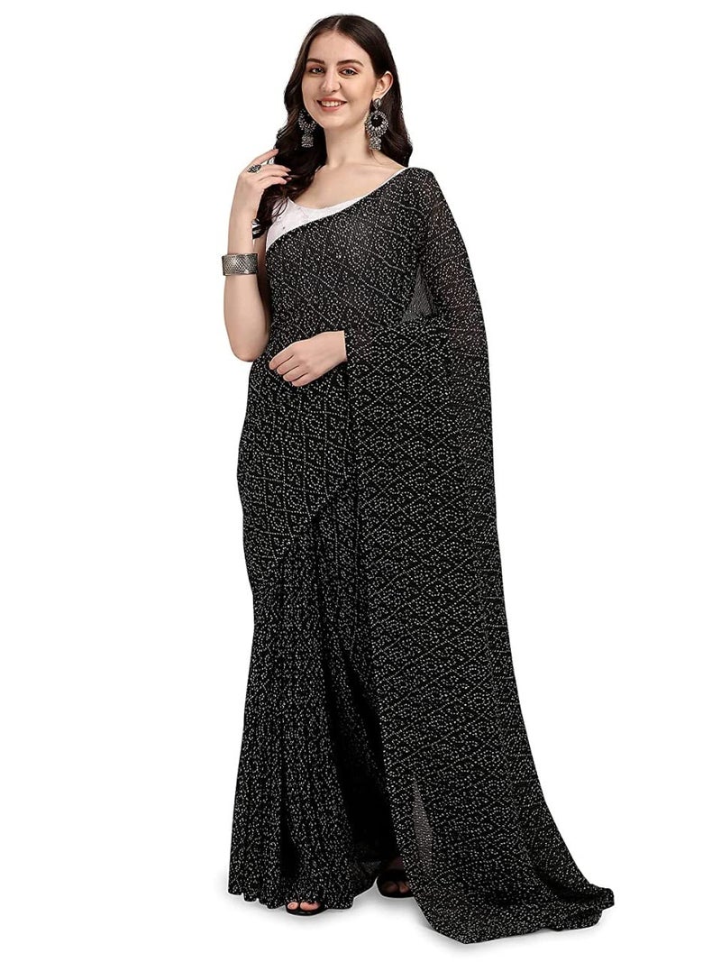 Shiv Textiles Women's Plain Pure Georgette Full Crushed Saree (CRSH-Black 1) - Image 3