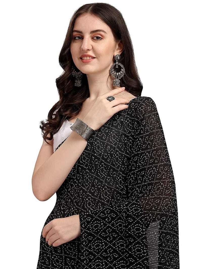 Shiv Textiles Women's Plain Pure Georgette Full Crushed Saree (CRSH-Black 1) - Image 4