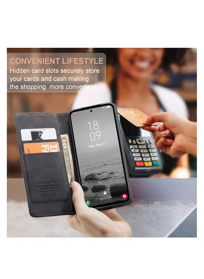 Aookay For Samsung Galaxy A55 5G Phone Case, Leather Wallet Phone Case, Flip Fold Phone Case with Card Slots and Magnetic Closure, Shockproof and Anti-collision Phone Protective Case (Black)  - Image 2