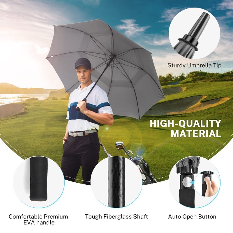 Gonex 62 Inch Extra Large Golf Umbrella, Automatic Open Travel Rain Umbrella with Windproof Water Resistant Double Canopy, Oversize Vented Umbrellas for 2-3 Men and UV Protection, Grey - Image 3
