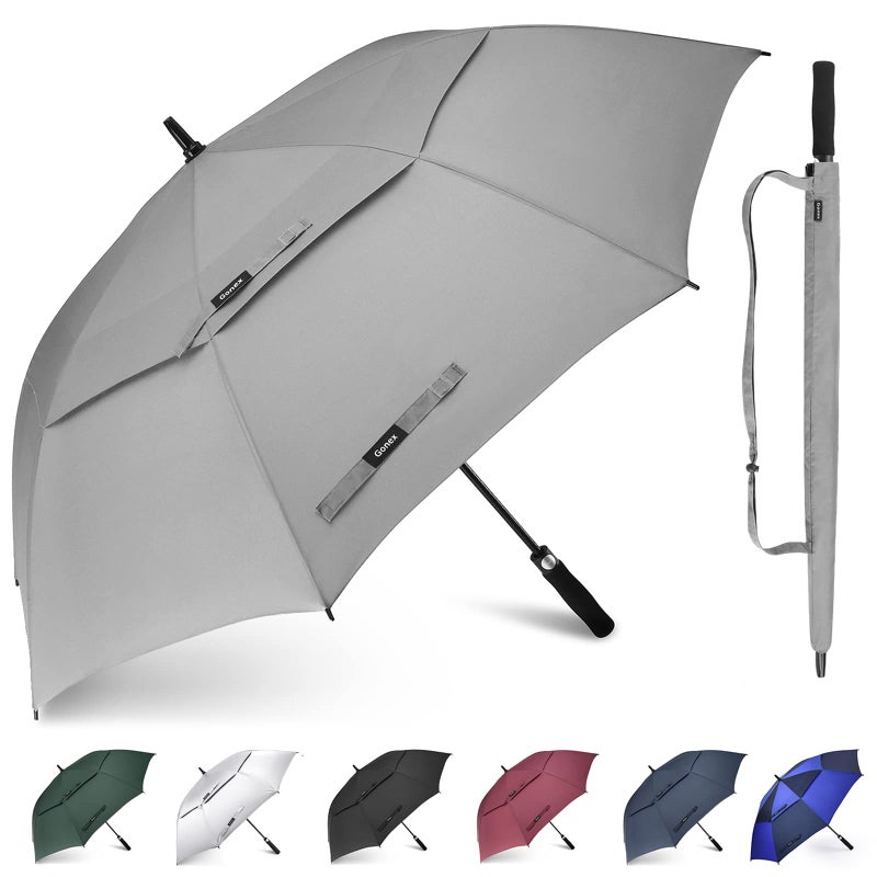 Gonex 62 Inch Extra Large Golf Umbrella, Automatic Open Travel Rain Umbrella with Windproof Water Resistant Double Canopy, Oversize Vented Umbrellas for 2-3 Men and UV Protection, Grey - Image 1