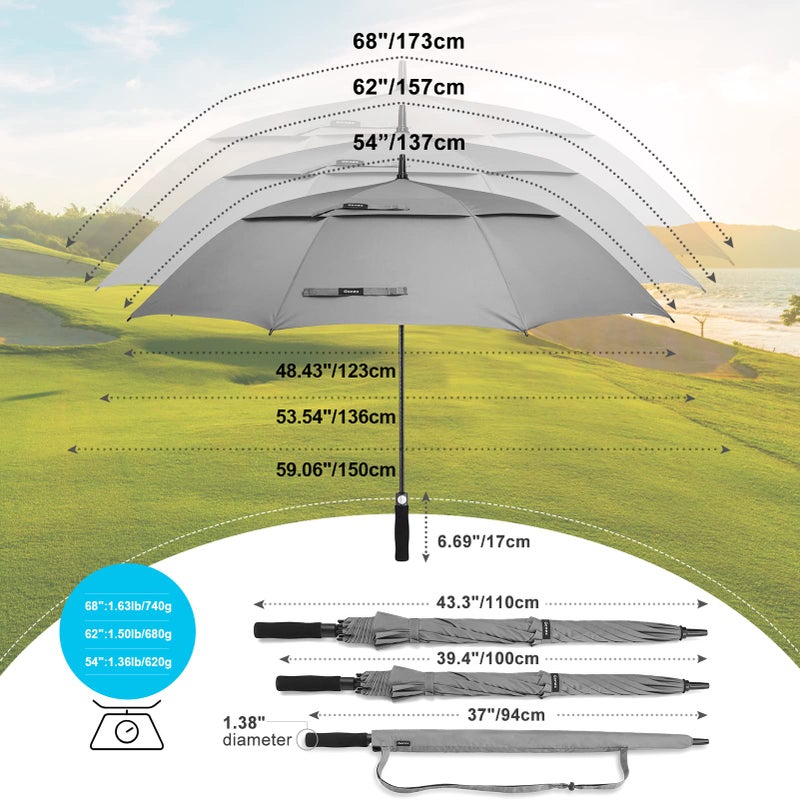 Gonex 62 Inch Extra Large Golf Umbrella, Automatic Open Travel Rain Umbrella with Windproof Water Resistant Double Canopy, Oversize Vented Umbrellas for 2-3 Men and UV Protection, Grey - Image 5