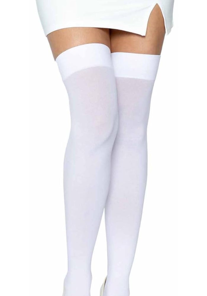 Leg Avenue Women's Solid Hue Thigh Highs in White - Size 1X - Image 1