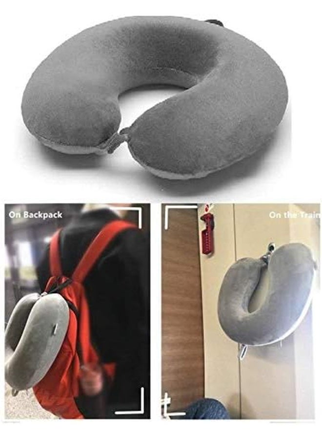 مخدة رقبة للسفر للجنسين - شكل U بخامة مايكروفايبر ناعمة متعددة الاستخدامات - رمادي - Image 2