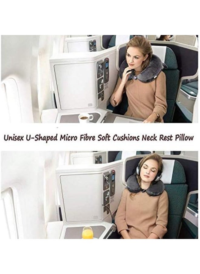 مخدة رقبة للسفر للجنسين - شكل U بخامة مايكروفايبر ناعمة متعددة الاستخدامات - رمادي - Image 4