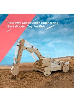 Mini Tudou Mini Tudou 3D Wooden Construction Excavator Vehicle Toys Set STEM Science Kit with Air Pressure System to Build A Wood Excavator Model Including 3 Replaceable Gripper  Digger for Kids Boys Girls  - Image 3
