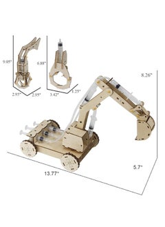 Mini Tudou Mini Tudou 3D Wooden Construction Excavator Vehicle Toys Set STEM Science Kit with Air Pressure System to Build A Wood Excavator Model Including 3 Replaceable Gripper  Digger for Kids Boys Girls  - Image 2
