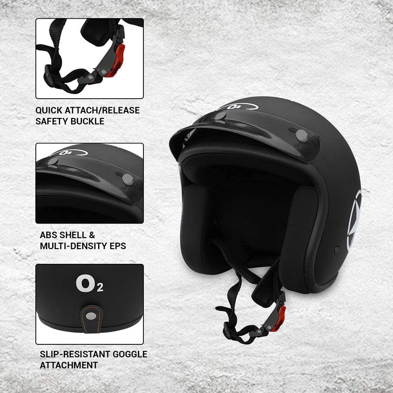 O2+ O2 STAR PEARL Open Face ABS Helmet with Quick-Release Adjustable Strap, Sturdy Head Protector, Safety Helmet for Bike (Medium Size, Black) - Image 3