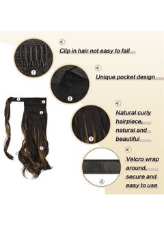 SOFEIYAN Curly Ponytail Extension 15 Inch Heat Resistant Synthetic Natural Wavy Hairpiece Wrap Around Pony Tail Hair Extensions for White Black Women Hair Piece, Dark Brown Highlighted Cameral Blonde  - Image 5