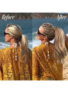 SOFEIYAN Curly Ponytail Extension 15 Inch Heat Resistant Synthetic Natural Wavy Hairpiece Wrap Around Pony Tail Hair Extensions for White Black Women Hair Piece, Dark Brown Highlighted Cameral Blonde  - Image 4