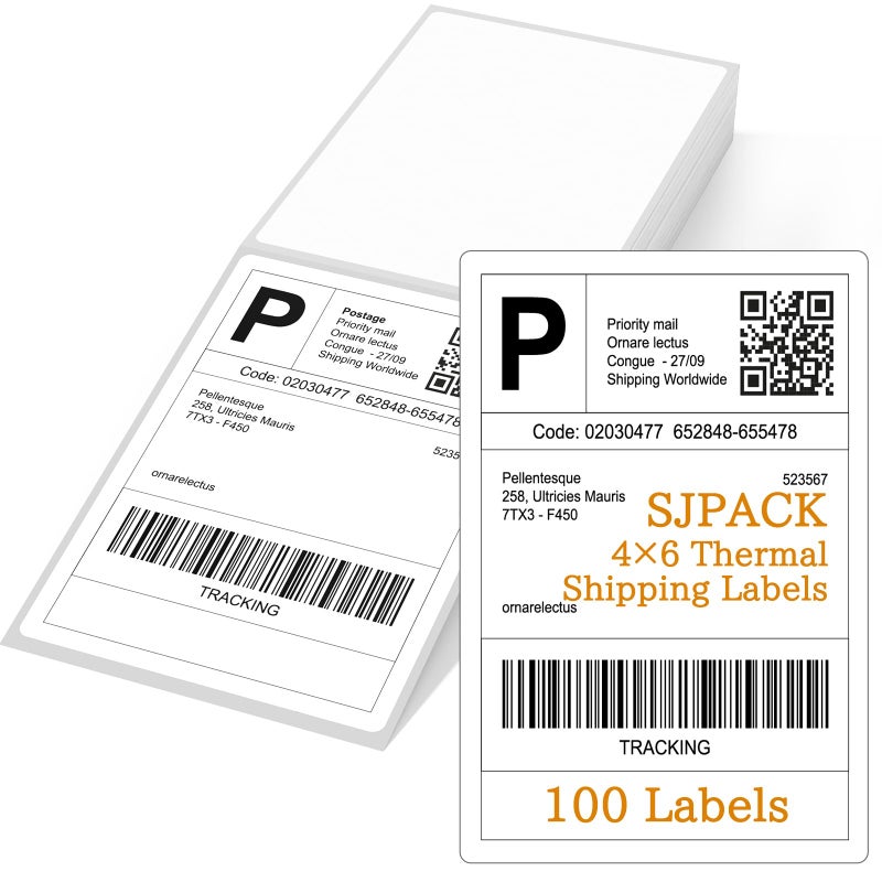 SJPACK 4 x 6 Fanfold Thermal Shipping Labels, 100 Labels Thermal Shipping Labels for FedEx Shipping Label, Compatible with JADENS,iDPRT, Munbyn Printers. - Image 1