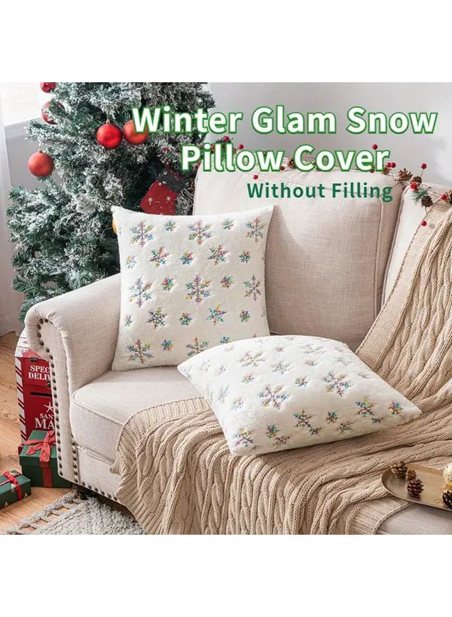 Ivy White Christmas Snowflake Pillow Cover 17.72in Soft Couch Bed Decorative Cushion - Image 1